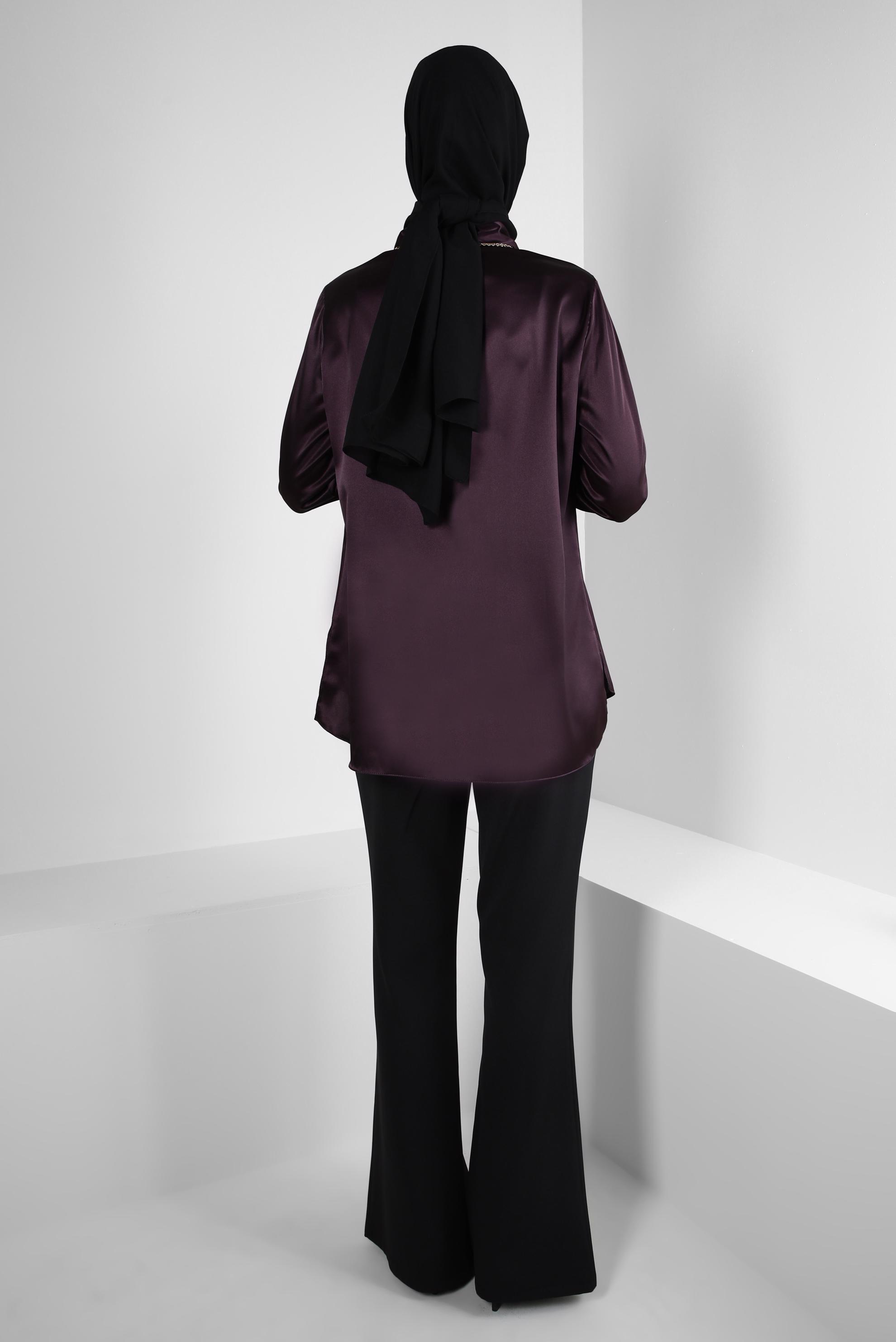 Tesettür giyim MÜRDÜM DÜĞMELİ SATEN BLUZ 43755